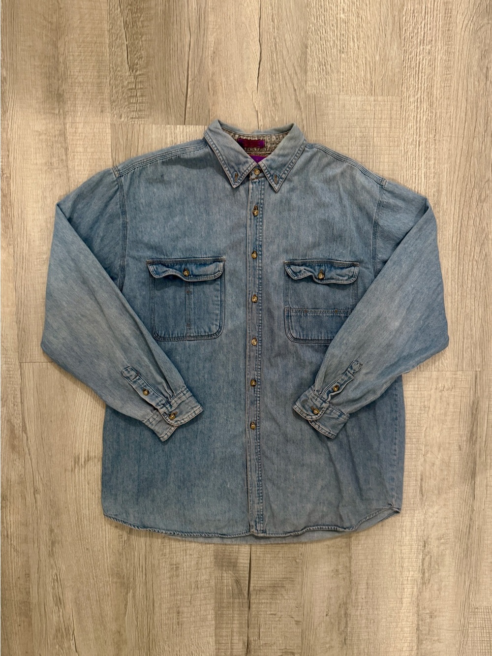 Men's Light Blue Denim Style Baxter Vintage 90s Button-Down Shirt